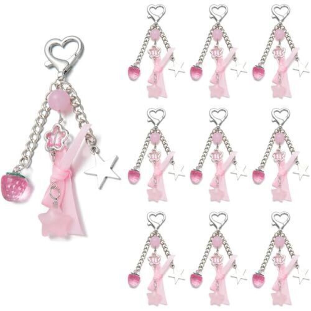 9950 10PCS Keychains with Bowknot Star, Pink Butterfly Knot, Strawberry